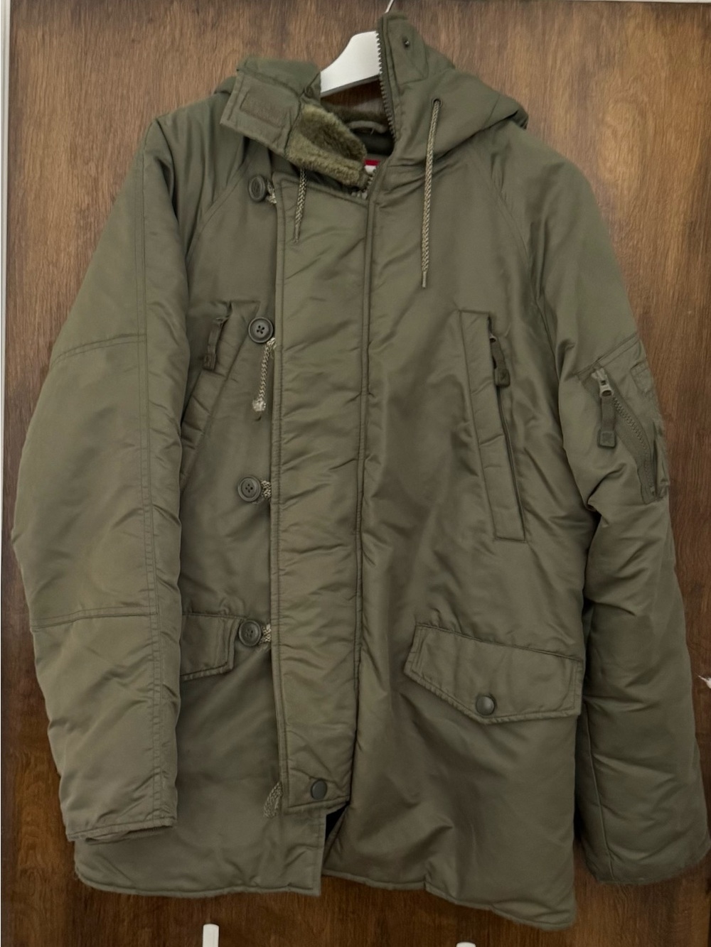 Mossimo Supply Co. Olive Green Military-Style Hooded Field lined Jacket, size S